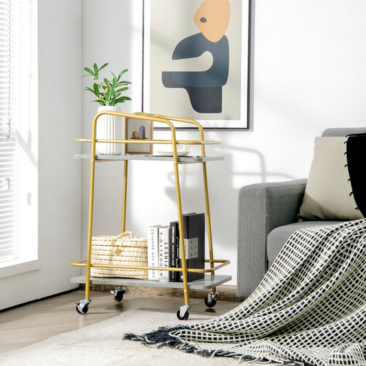 2-tier Kitchen Rolling Cart with Steel Frame and Lockable Casters, Gray Kitchen Islands & Carts Gray at Gallery Canada