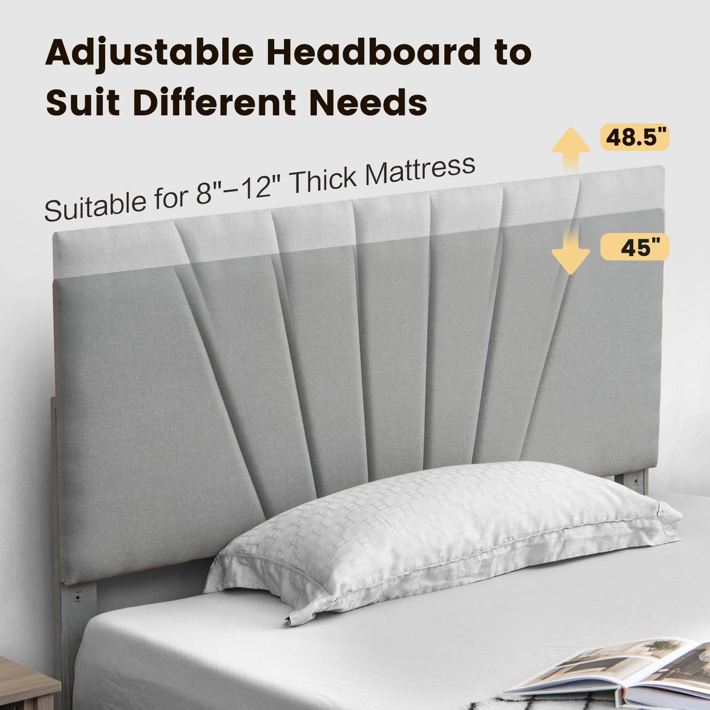Full Queen Size Upholstered Bed Frame, Adjustable Headboard, Drawer, Gray Simple Bed Frame at Gallery Canada