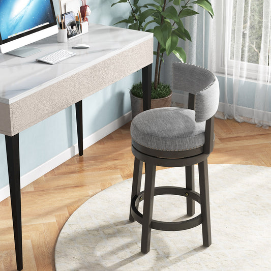 27 Inch Swivel Bar Stool, Upholstered Back Seat, Footrest, Gray Bar Stools Gray at Gallery Canada