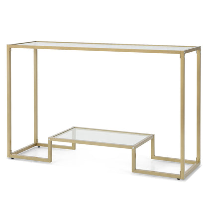 48 Inch 2-Tier Console Table with Tempered Glass Tabletop for Hallway, Golden