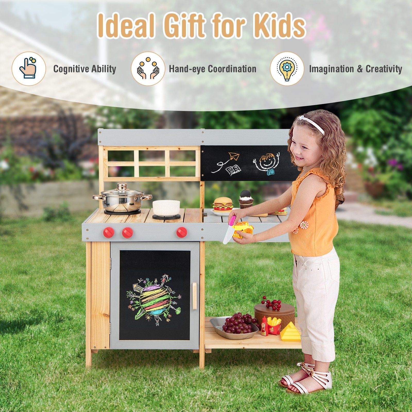 Outdoor Kid's Mud Kitchen Set with Detachable Water Box for Toddlers Over 3, Multicolor at Gallery Canada