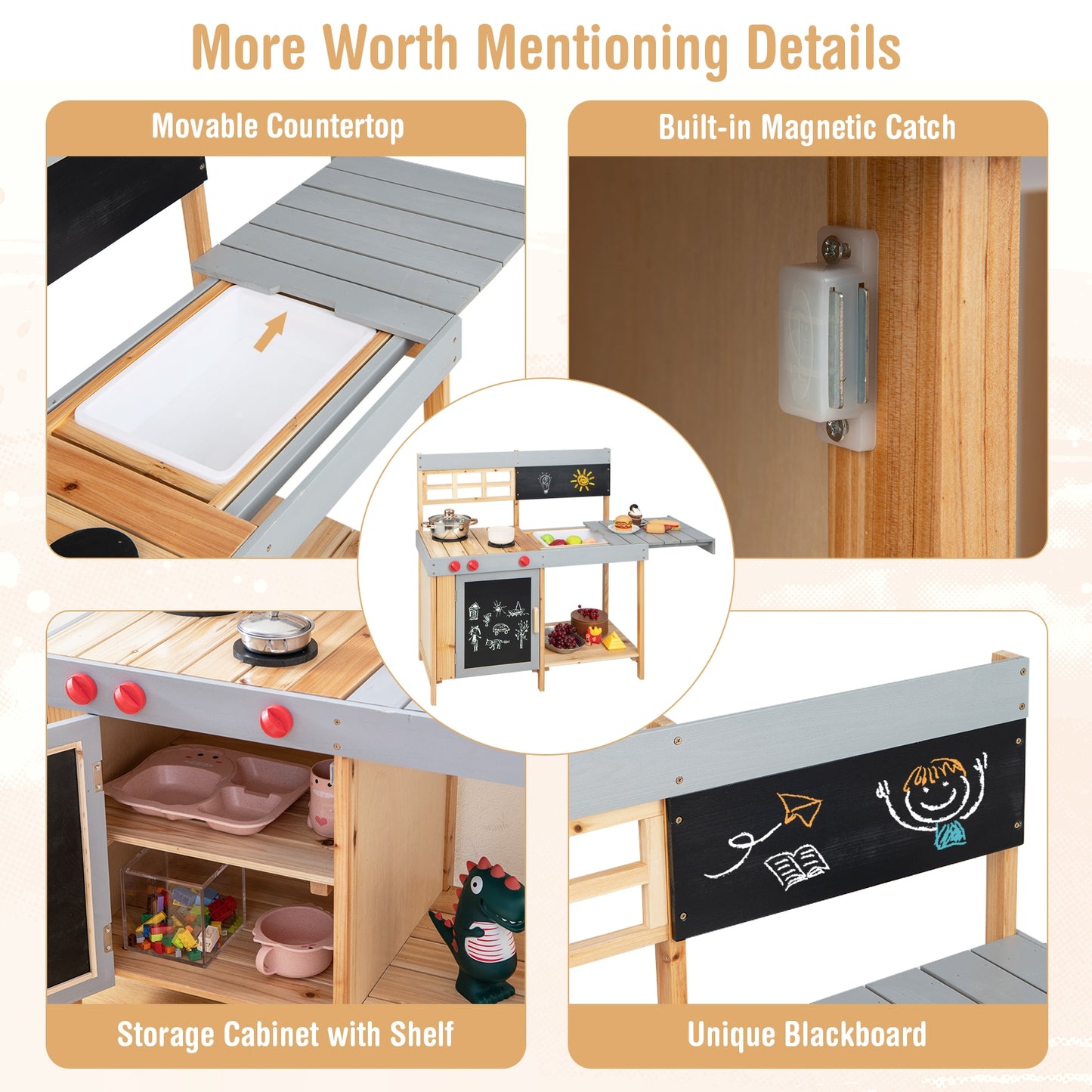 Outdoor Kid's Mud Kitchen Set with Detachable Water Box for Toddlers Over 3, Multicolor Play Kitchen Sets at Gallery Canada