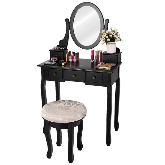 Vanity Makeup Table Set Bedroom Furniture with Padded Stool, Black
