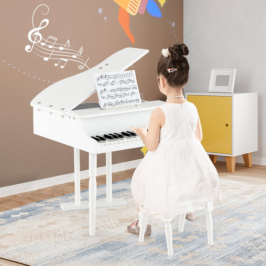 30-Key Kids Piano Keyboard Toy with Bench Piano Lid and Music Rack, White Pianos & Keyboards White at Gallery Canada