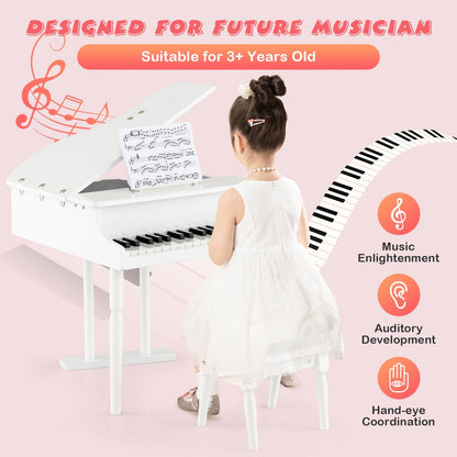 30-Key Kids Piano Keyboard Toy with Bench Piano Lid and Music Rack, White at Gallery Canada