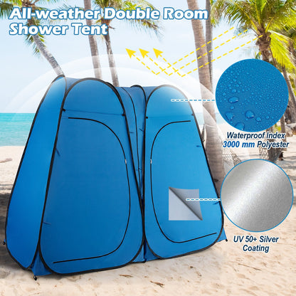 Oversized Pop Up Shower Tent with Window Floor and Storage Pocket, Blue