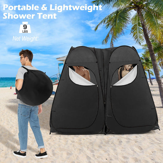 Oversized Pop Up Shower Tent with Window Floor and Storage Pocket, Black at Gallery Canada
