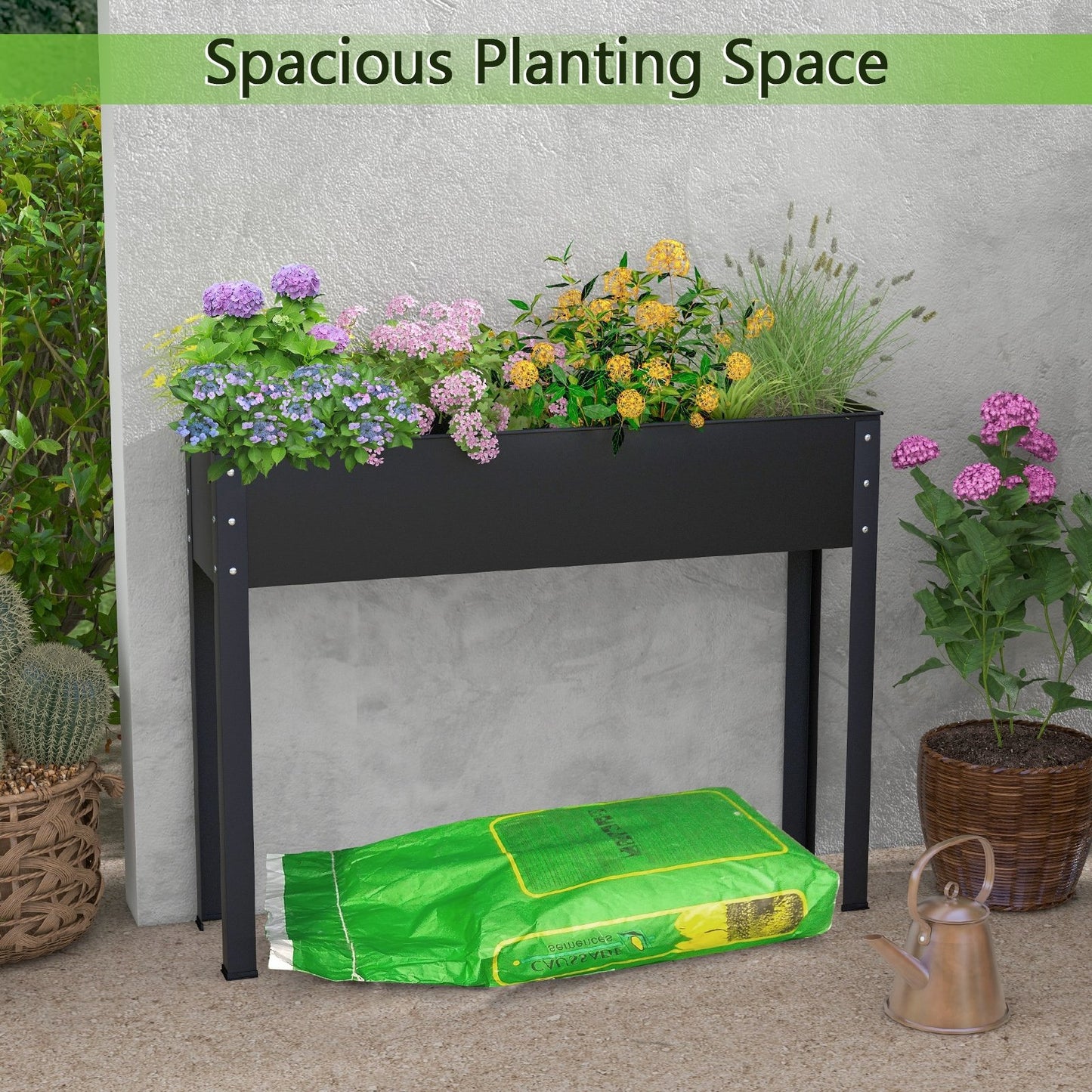 Metal Raised Garden Bed with Legs and Drainage Hole for Vegetable Flower-40 x 11 x 31.5 inches, Black