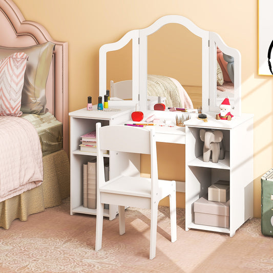 Kids Vanity Table And Chair Set, With Removable Mirror, White Kids Vanities White at Gallery Canada
