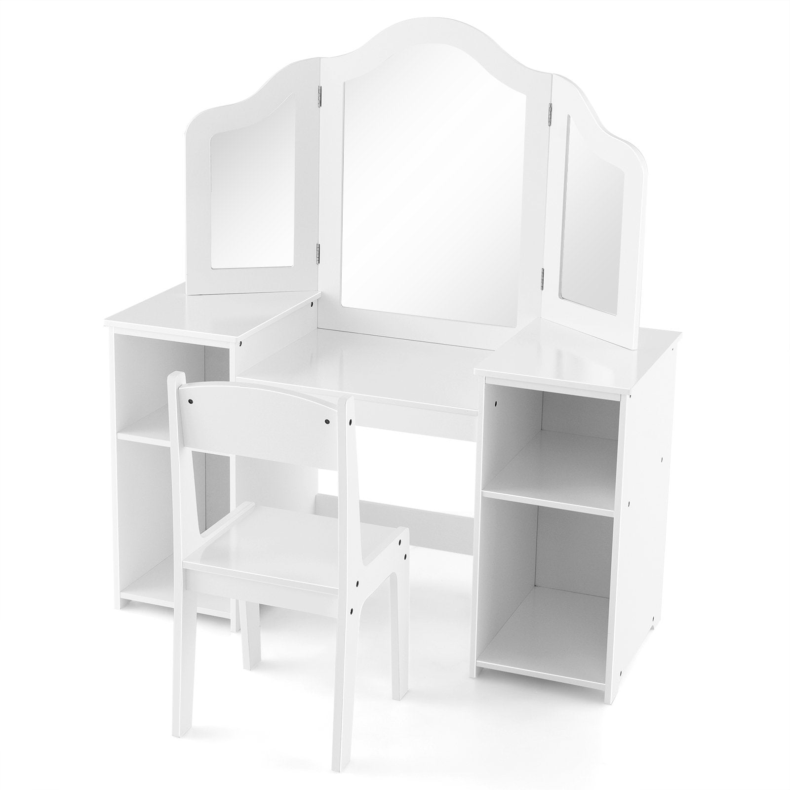 Kids Vanity Table and Chair Set with Removable Tri-Folding Mirror, White at Gallery Canada