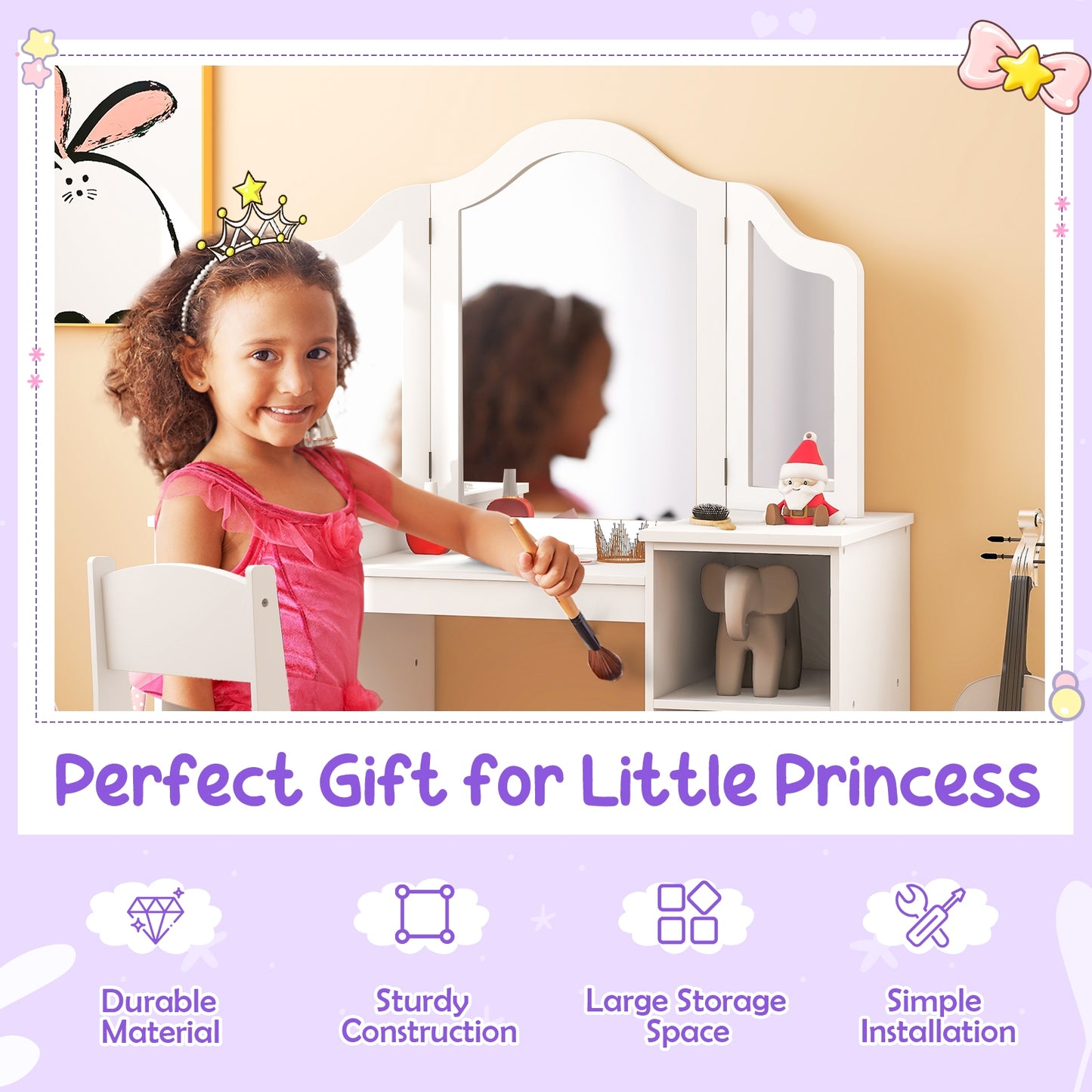 Kids Vanity Table And Chair Set, With Removable Mirror, White Kids Vanities at Gallery Canada