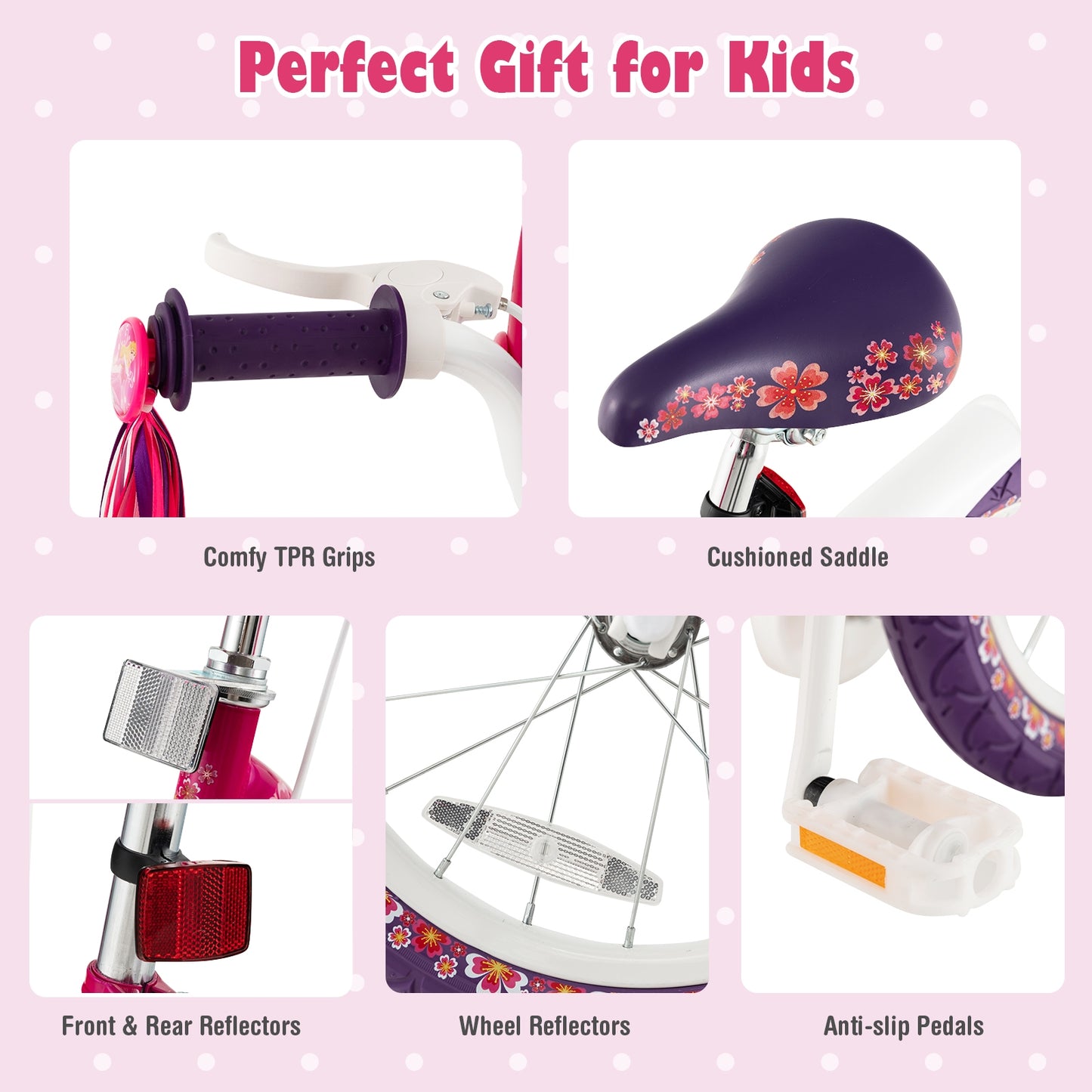 16 Inch Kids Bike, Doll Seat, Training Wheels, Pink Purple Kids Bike at Gallery Canada