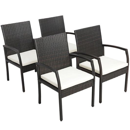 4 Pieces Patio Wicker Dining Armchair Set with Soft Zippered Cushion-Set of 4, Off White at Gallery Canada