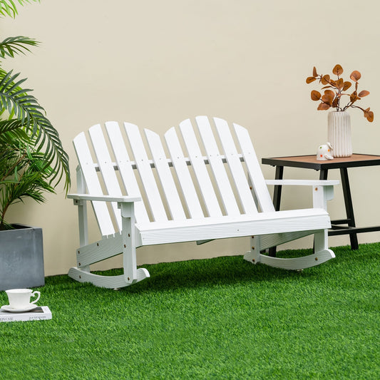 2 Person Adirondack Rocking Chair, Slatted Seat, White Patio Rocking Chairs & Gliders White at Gallery Canada
