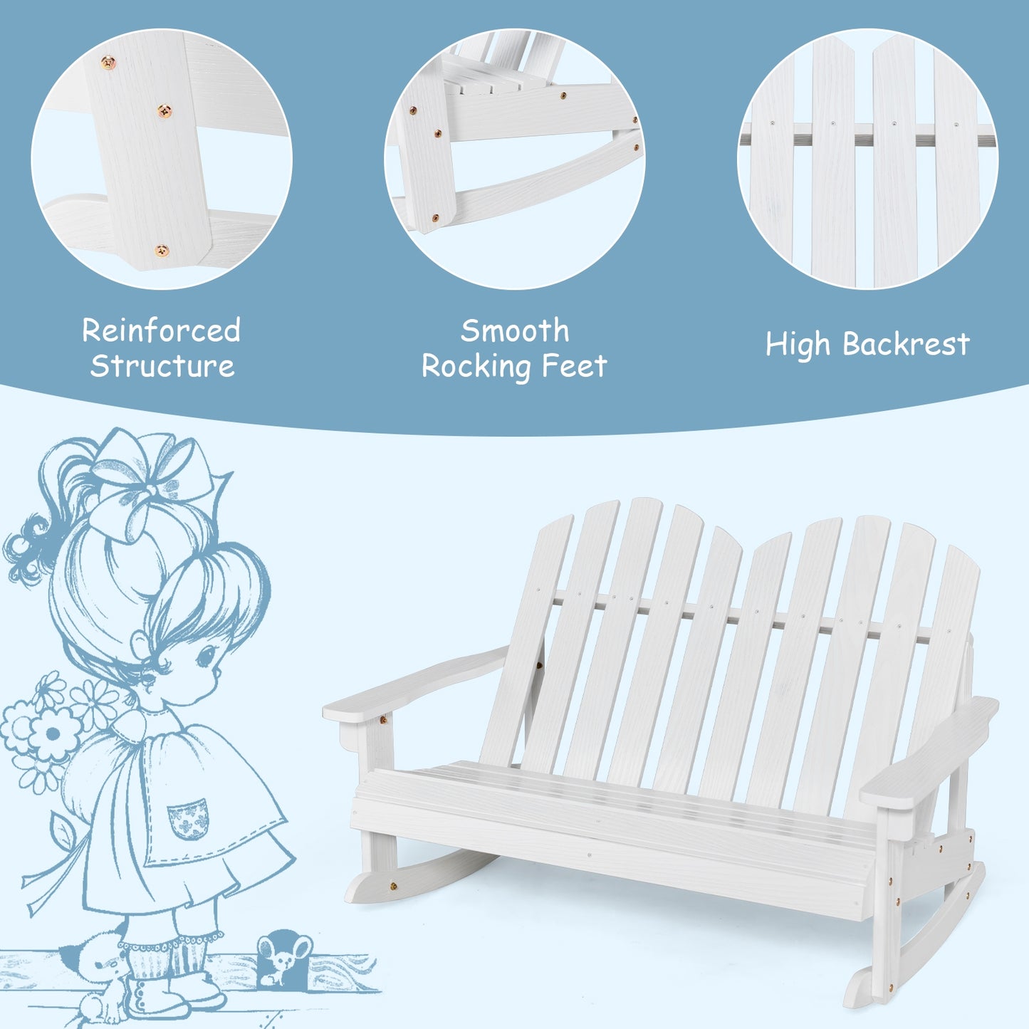 2 Person Adirondack Rocking Chair, Slatted Seat, White Patio Rocking Chairs & Gliders at Gallery Canada