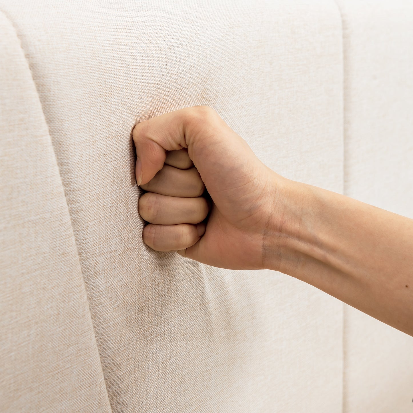 Full/Queen Size Upholstered Bed Frame with Geometric Wingback Headboard-Full Size, Beige Simple Bed Frame at Gallery Canada