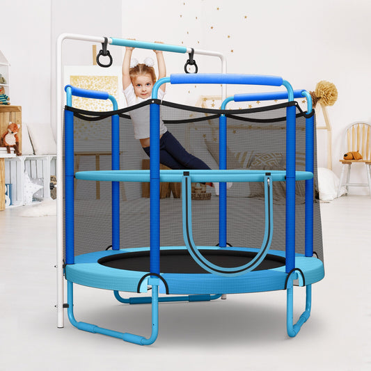 5 Feet Kids 3-in-1 Game Trampoline With Enclosure Net, Blue Trampolines Blue at Gallery Canada