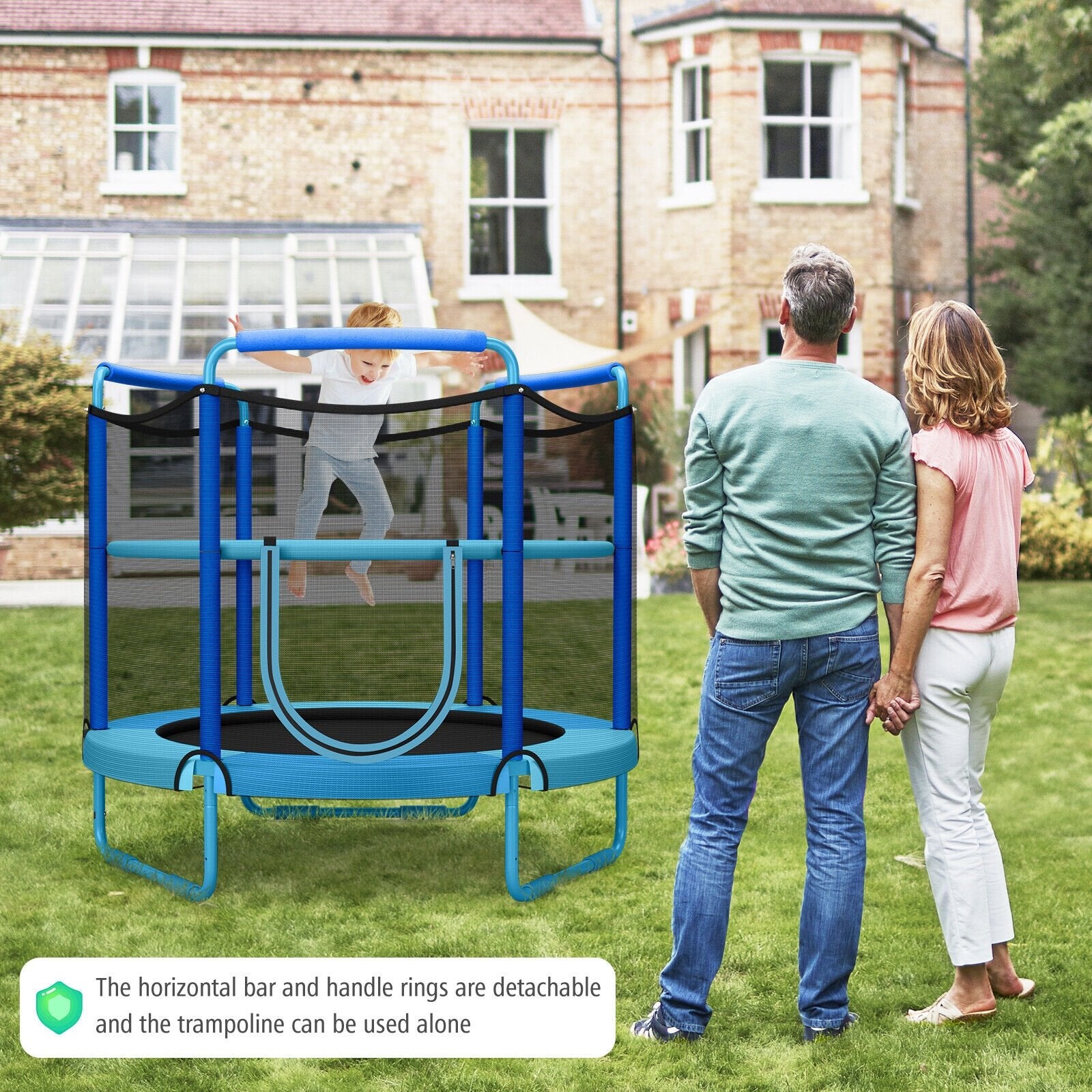5 Feet Kids 3-in-1 Game Trampoline with Enclosure Net Spring Pad, Blue at Gallery Canada
