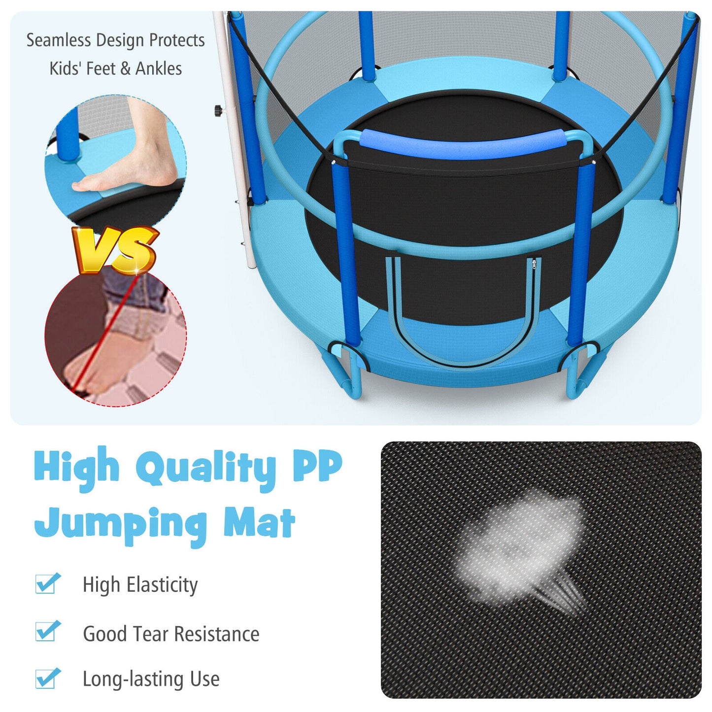 5 Feet Kids 3-in-1 Game Trampoline With Enclosure Net, Blue Trampolines at Gallery Canada