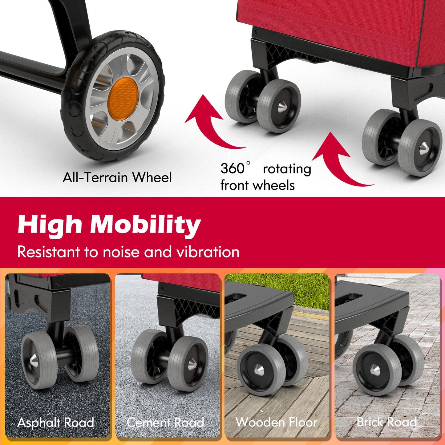 Folding Shopping Cart, Utility Hand Truck, Rolling Swivel Wheels, Red Kitchen Tools at Gallery Canada