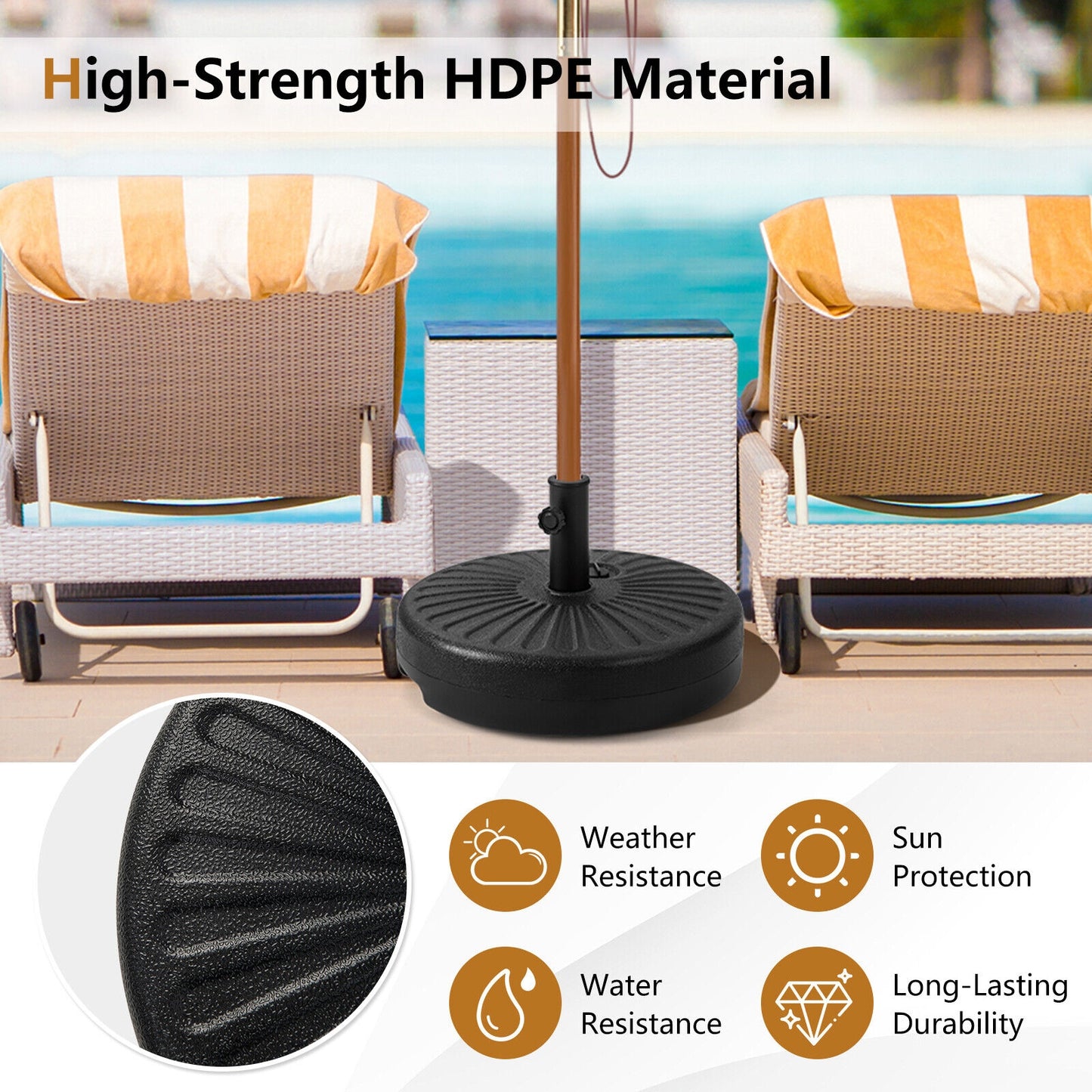 20 Inch Heavy-Duty Fillable Round Umbrella Base, Black Outdoor Umbrella Bases at Gallery Canada