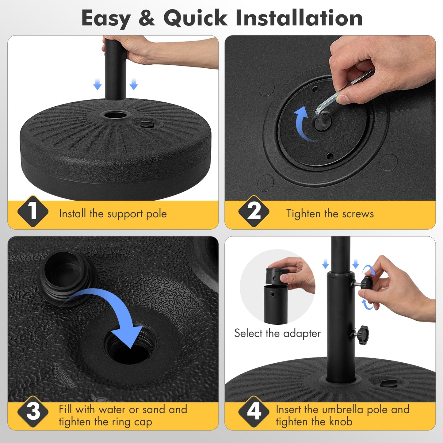 19.5 Inch Fillable Round Umbrella Base Stand, Black Outdoor Umbrella Bases at Gallery Canada