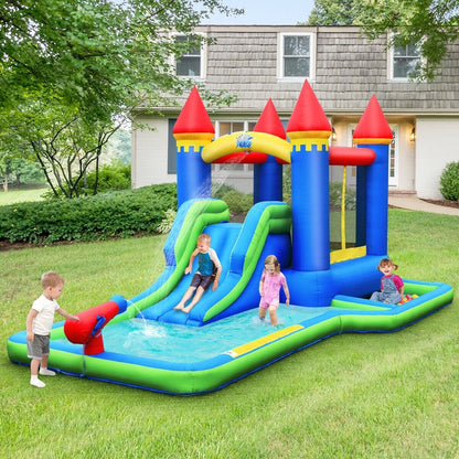 Inflatable Bounce House Castle Water Slide with Climbing Wall and 550W Blower, Multicolor