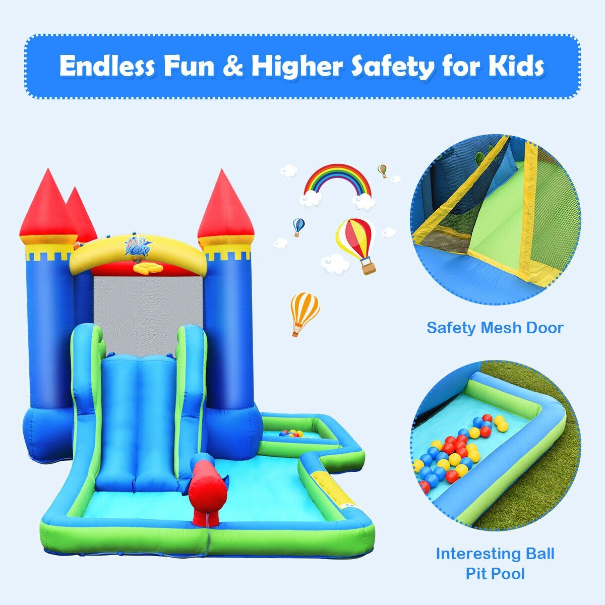 Inflatable Bounce House Castle Water Slide, Climbing Wall, 550W Blower, Multicolor Bounce House at Gallery Canada