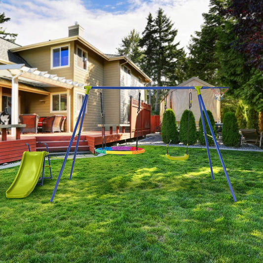 4-in-1 Heavy-Duty Metal Playset with Slide and Basketball Hoop, Multicolor Swing & Playsets Multicolor at Gallery Canada