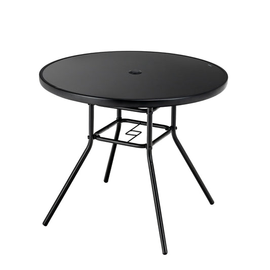 34 Inch Patio Dining Table with 1.5 inch Umbrella Hole for Garden, Black