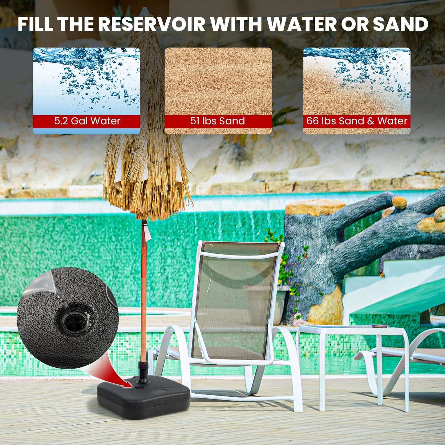Fillable Patio Umbrella Base, 1.5 Inch, Black Outdoor Umbrella Bases at Gallery Canada
