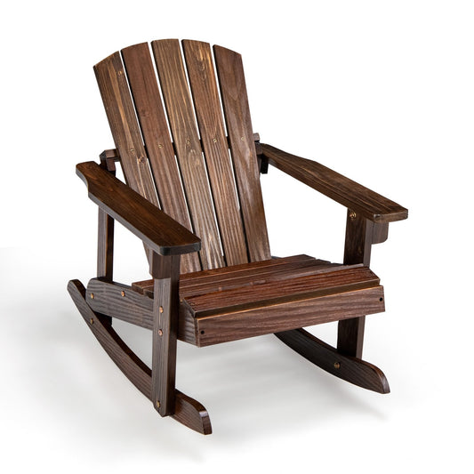 Outdoor Wooden Kid Adirondack Rocking Chair with Slatted Seat, Coffee