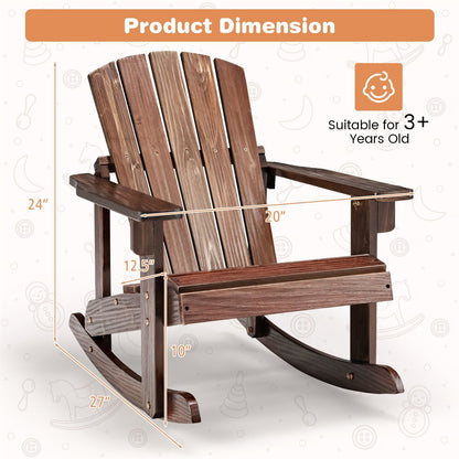 Outdoor Wooden Kid Adirondack Rocking Chair with Slatted Seat, Coffee at Gallery Canada