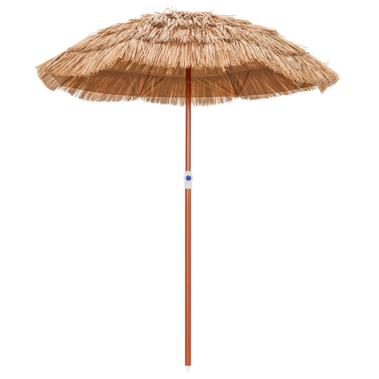 6 Feet Thatched Patio Umbrella with Tilt Design and Carrying Bag, Natural