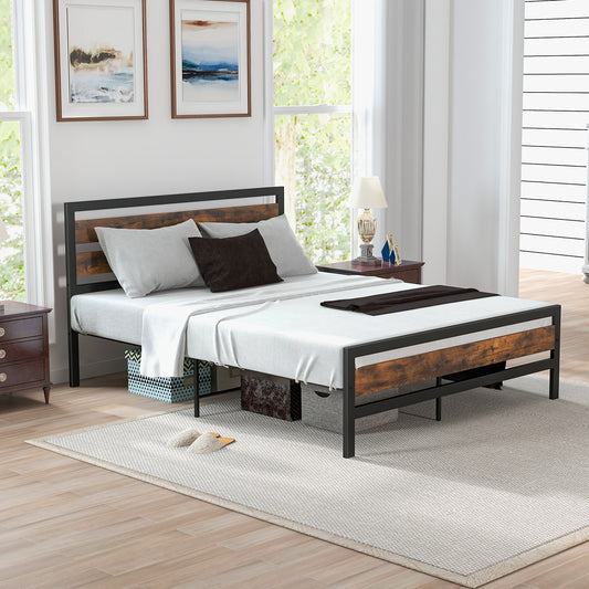 Industrial Bed Frame With Headboard, Footboard, Queen Size, Rustic Brown Simple Bed Frame Rustic Brown at Gallery Canada