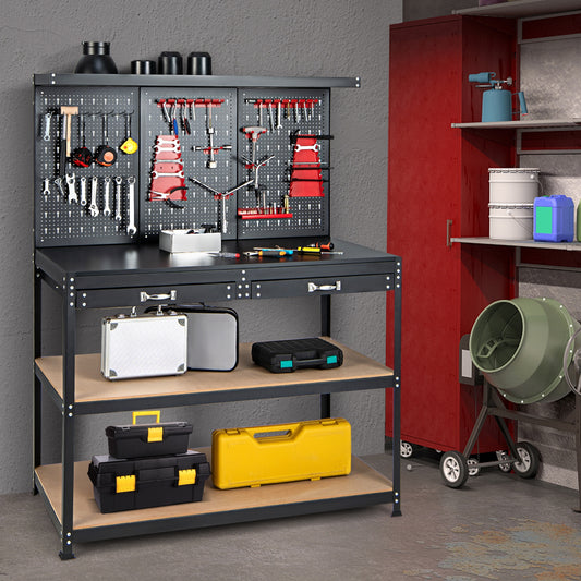 48 Inch Workbench With Pegboard And Drawers, Black Garages Black at Gallery Canada
