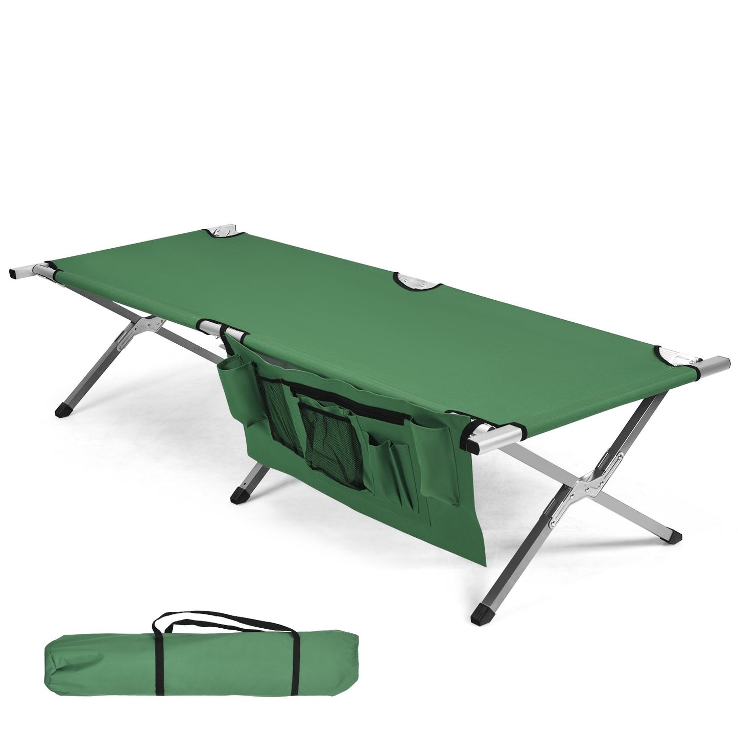 Folding Camping Cot Heavy-duty Camp Bed with Carry Bag, Green