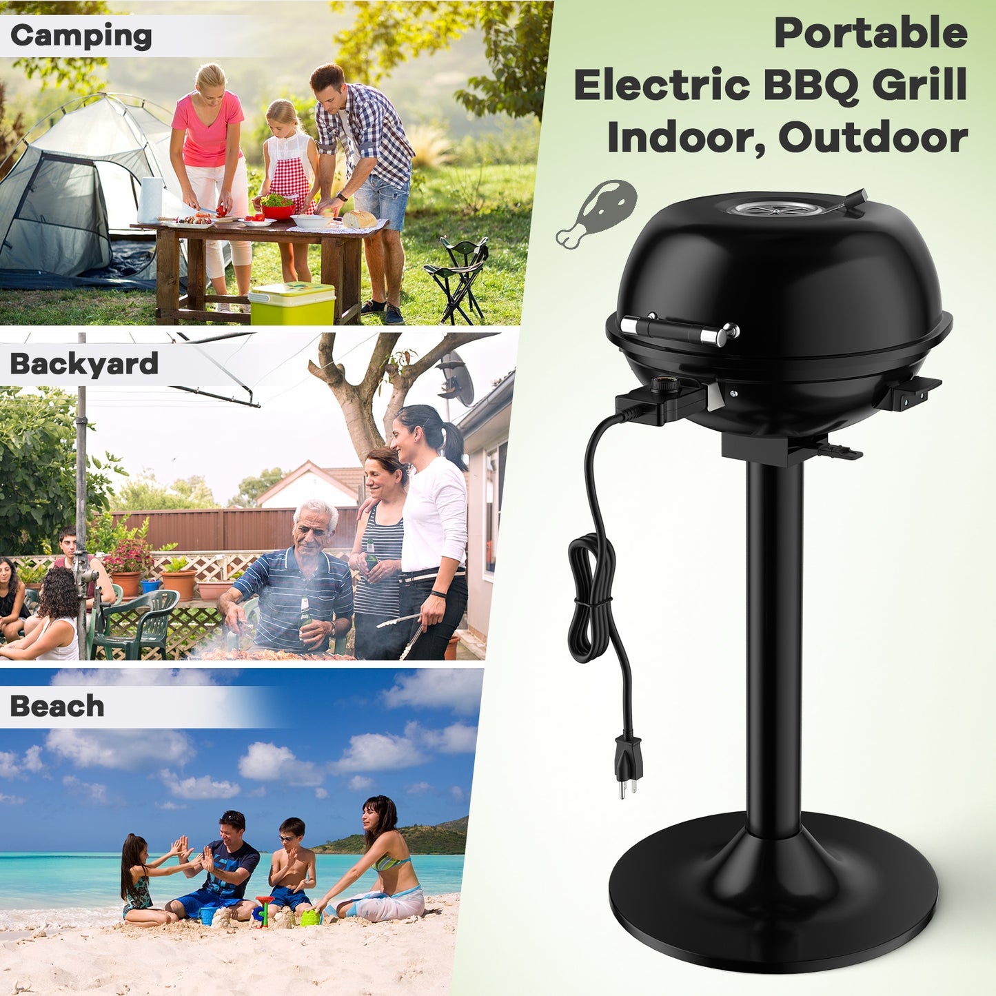 Portable Electric BBQ Grill, 1600W, Removable Non-Stick Rack, Black Outdoor Grills at Gallery Canada