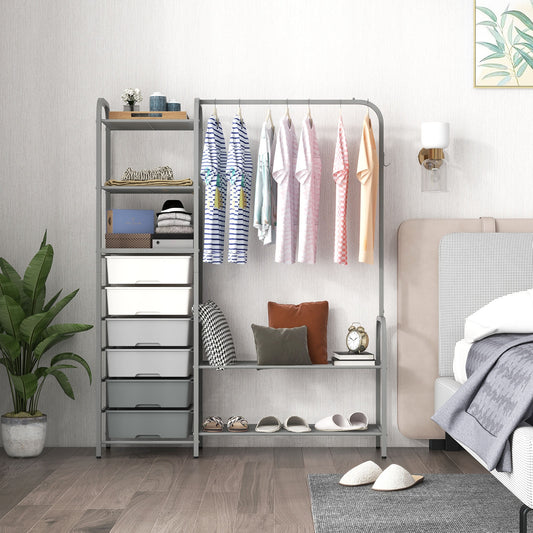 Free Standing Closet Organizer, Removable Drawers And Shelves, Gray