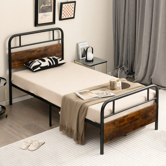 Twin/Full/Queen Size Bed Frame with Industrial Headboard-Twin Size, Black Simple Bed Frame Twin Size at Gallery Canada