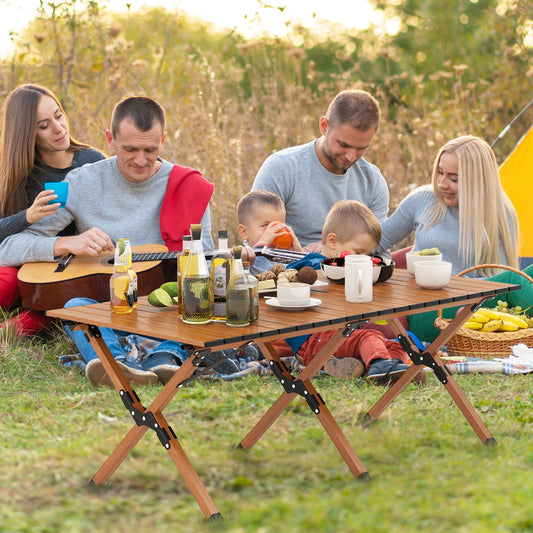 Folding Lightweight Aluminum Camping Table, Wood Grain-L, Natural Camping Furniture Natural at Gallery Canada