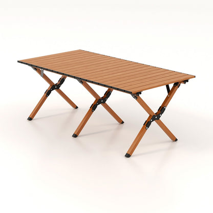 Folding Lightweight Aluminum Camping Table with Wood Grain-L, Natural