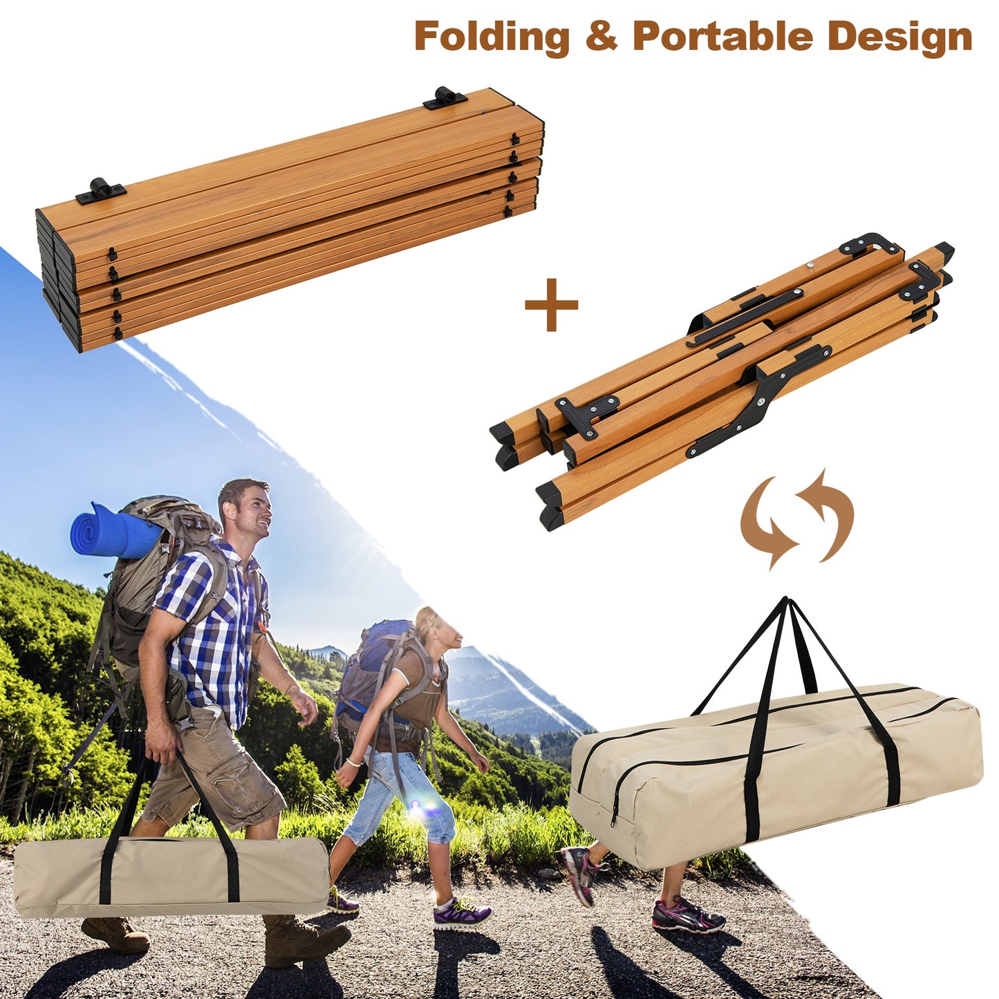 Folding Lightweight Aluminum Camping Table, Wood Grain-L, Natural Camping Furniture at Gallery Canada