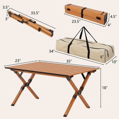 Folding Lightweight Aluminum Camping Table with Wood Grain-M, Natural