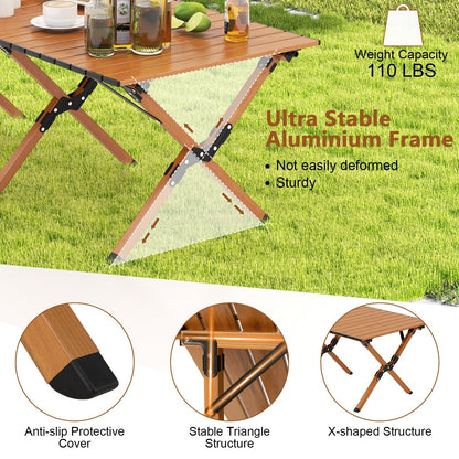 Folding Lightweight Aluminum Camping Table with Wood Grain-M, Natural
