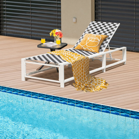 Adjustable Patio Chaise Lounge Chair With Wheels, Metal Frame, Black White Outdoor Chaise Lounges Black & White at Gallery Canada
