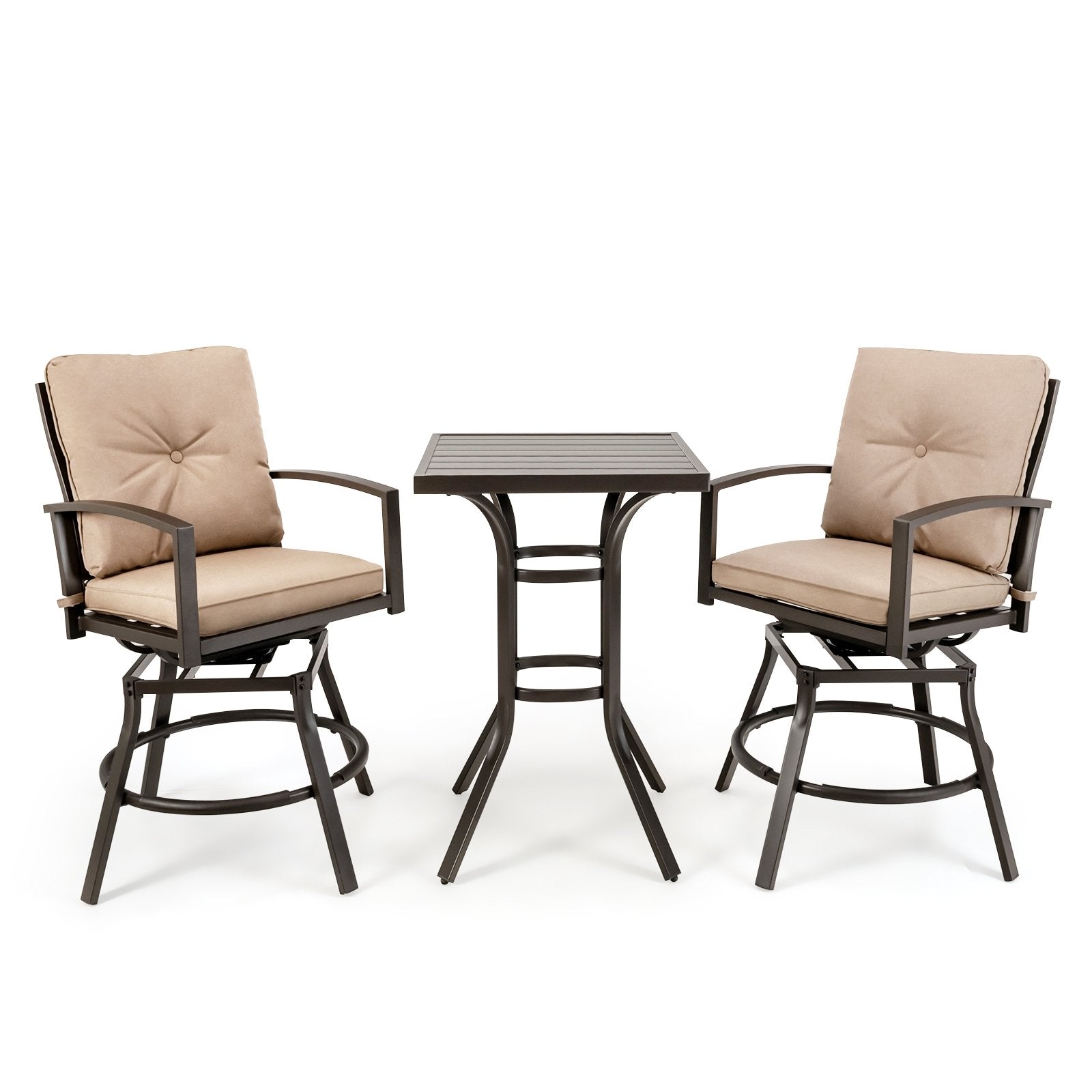 3 Pieces Patio Swivel Bar Table Set with Removable Cushions and Rustproof Metal Frame, Beige at Gallery Canada