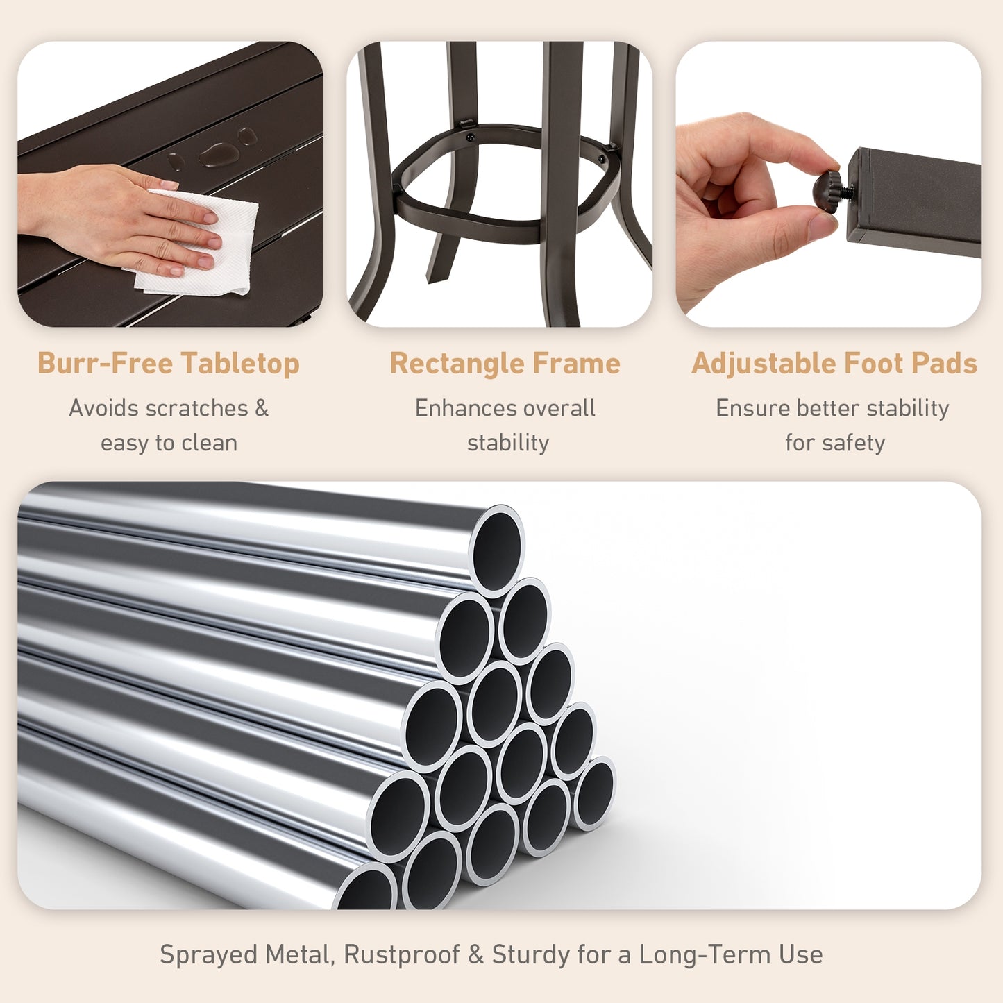 3 Pieces Patio Swivel Bar Table Set with Removable Cushions and Rustproof Metal Frame, Beige Patio Bar Furniture at Gallery Canada