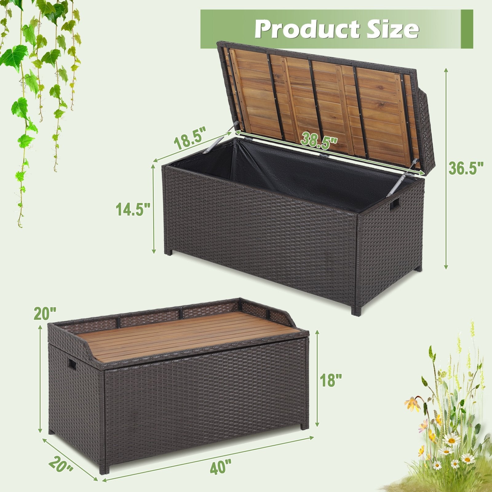 45 Gallon Outdoor Storage Bench with Zippered Liner, Brown at Gallery Canada