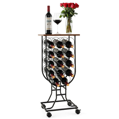 14 Bottles Wine Rack with Detachable and Lockable Wheels - Gallery Canada